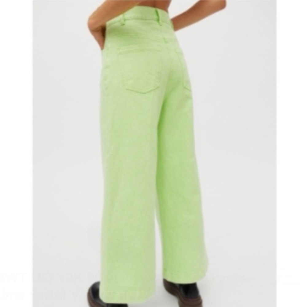 Urban Outfitters Wide Leg Lena Jeans Women’s 27 High Rise Faded Lime Green Wash - Picture 4 of 13